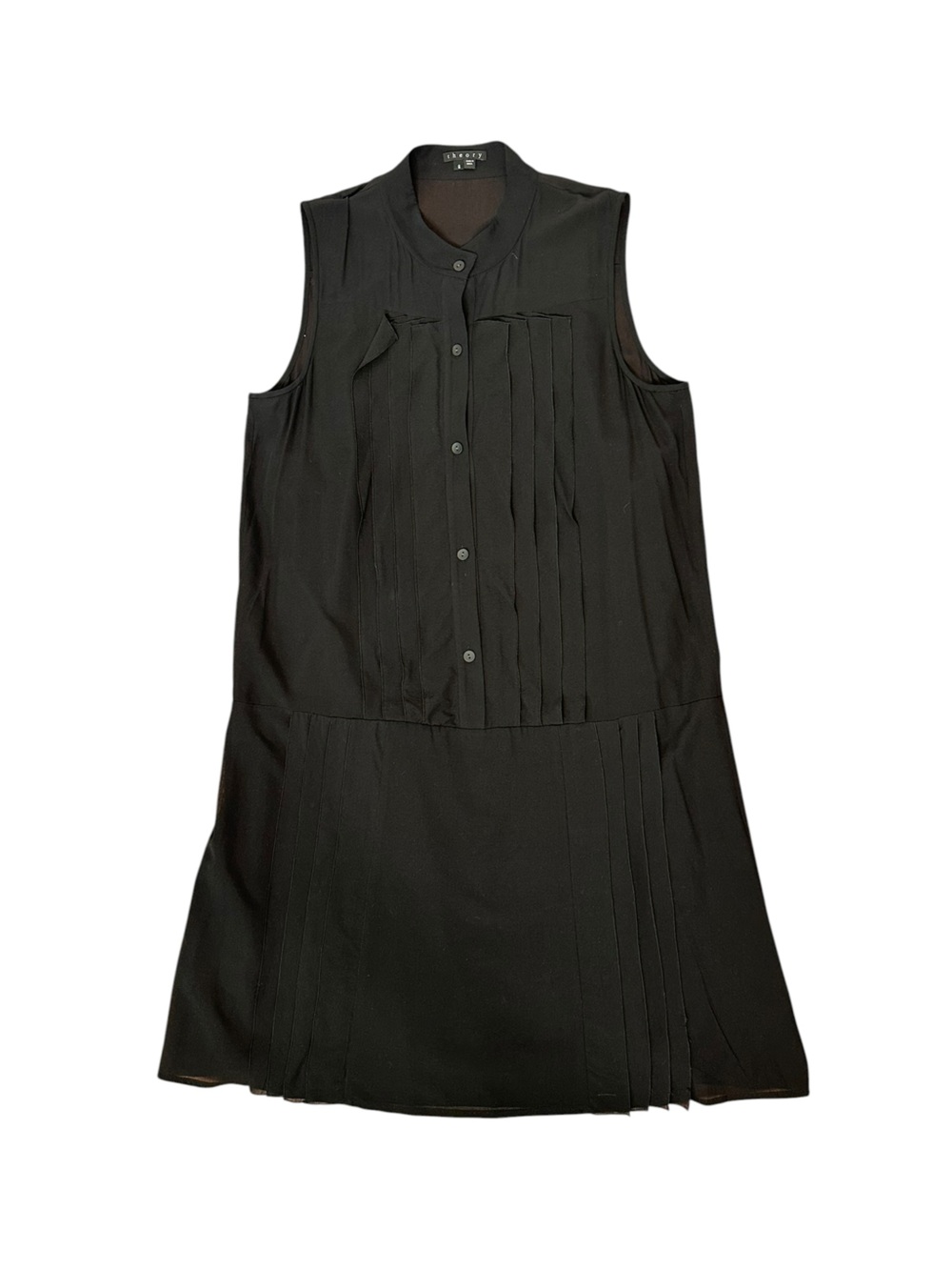 Theory Black Silk Shirt Pleated sleeveless dropped waist mini dress. Luxury. 6 - Picture 8 of 13